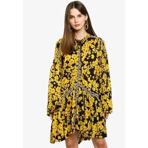 Free People Yellow Black Floral Love Letter Swing Dress Small